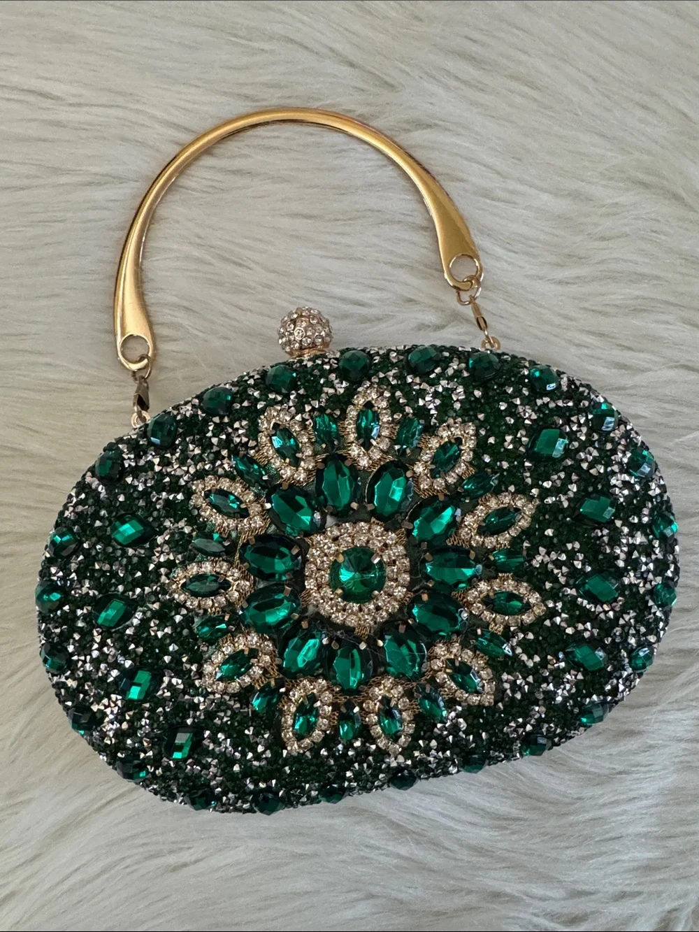 RAMLA Embellished Emerald Crystal Evening Clutch Crossbody Hand Bag